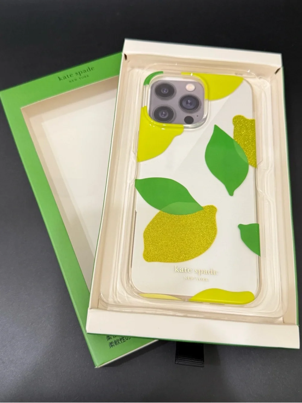 KATE SPADE iPhone 14 PRO MAX Case Lemon Drop Glitter Clear Flexible Phone Case